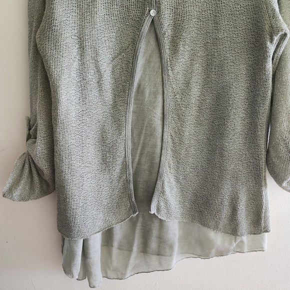 Wool, Mohair and Linen, Sage & Gold Metallic Knit Top With Sequin/Painted Star - Picture 7 of 15